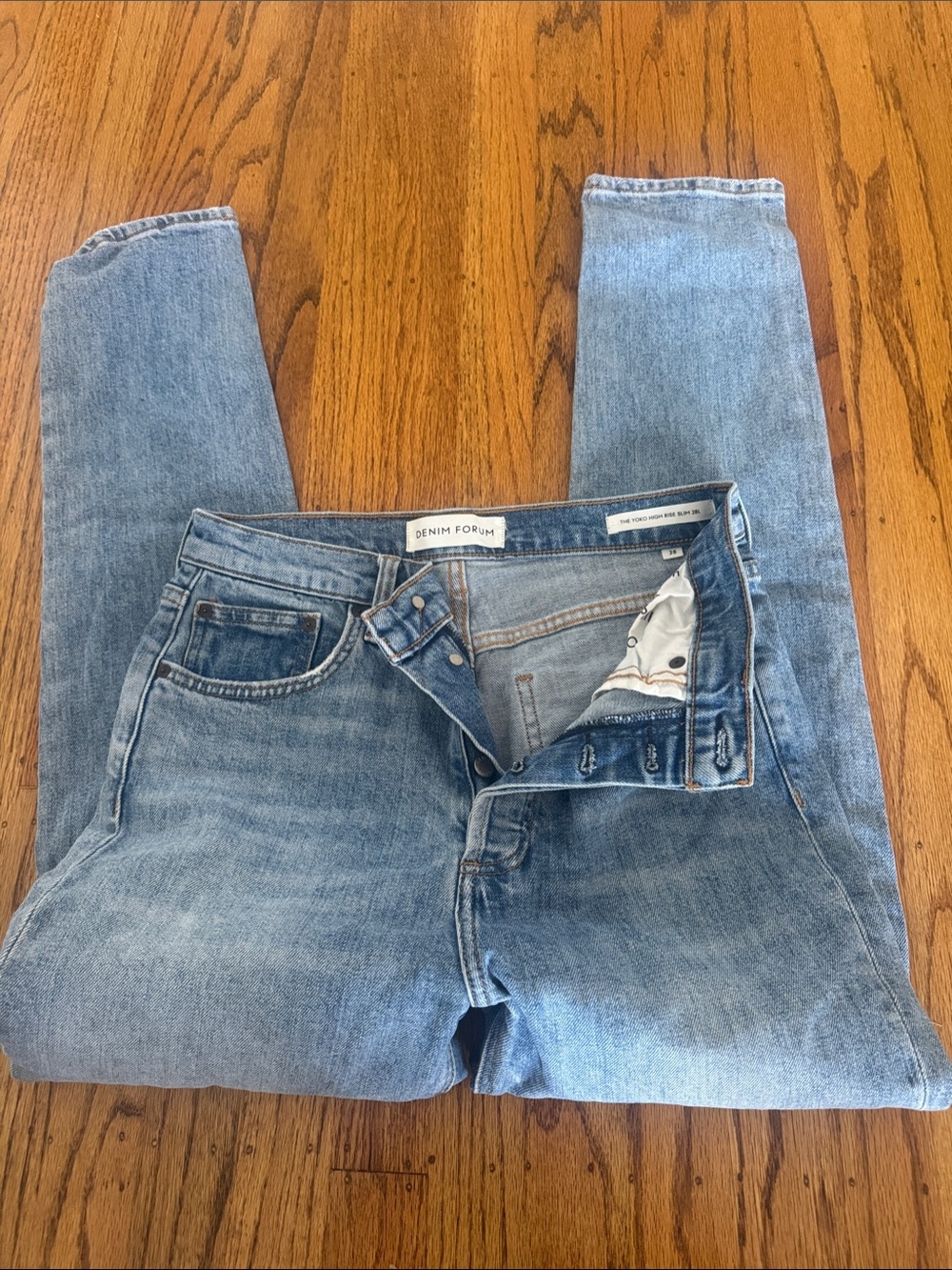 Denim Forum Light Wash High-Rise Straight Jeans